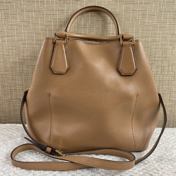 Michael Kors Greenwich Large Saffiano Leather Grab Bag Satchel Crossbody Tan - Picture 6 of 15